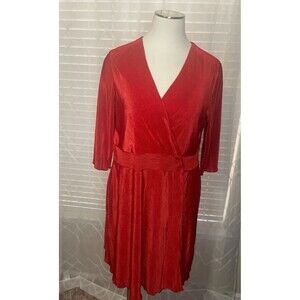 Ashley Stewart Dress Womens 22 Red Faux Wrap Dainty‎ Chiffon Girls Night Spring